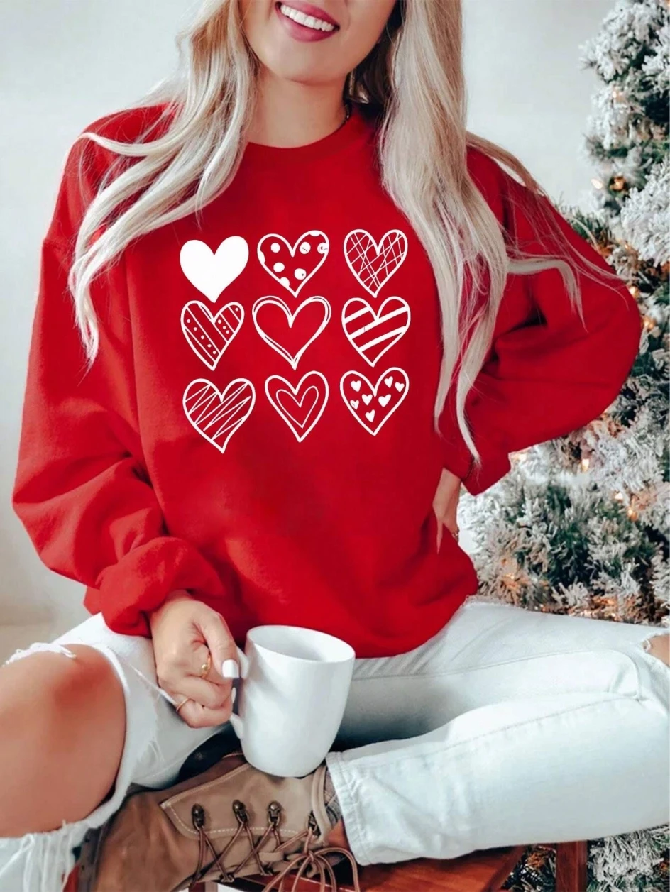 Winter Clothing Drawing - Hoodie Wanita Motif Gambar Hati Garis